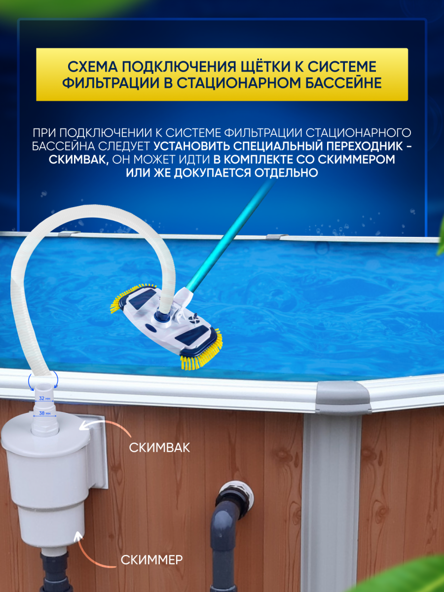 Щётка для пылесоса Vommy цветная Premium для чистки/уборки бассейна, без штанги Щётка для пылесоса Vommy цветная Premium для чистки/уборки бассейна, без штанги