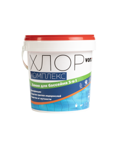 Хлор Комплекс Vommy, 1 кг (50 таблеток по 20 г). Медленнорастворимая химия 3-в-1 (хлор, средство против водорослей, коагулянт против мутности) для длительной дезинфекции бассейна